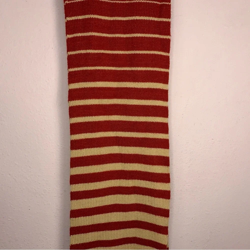 Y2K Echo Soft Knit Burgundy Red Beige Striped Scarf Adult Unisex